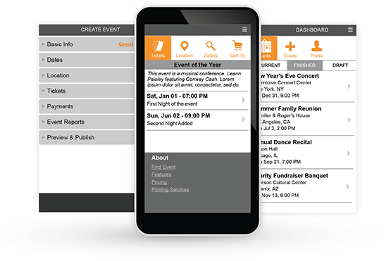 Event pages and management tools work on mobile devices