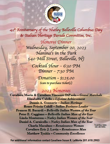 Event 2024 Nutley Belleville Columbus Day & Italian Heritage Parade Committee, Inc. Honoree Dinner