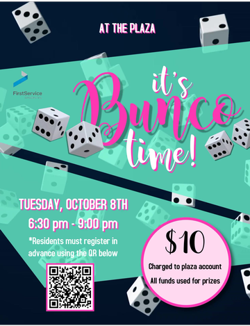 Event Bunco Night @ The Plaza (RESIDENTS & GUESTS ONLY)