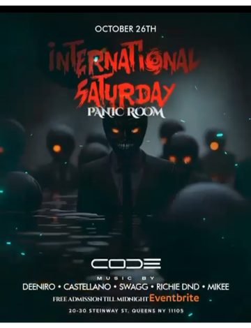 Event International Saturdays Panic Room Halloween Party At Code Astoria