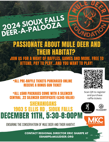 Event Sioux Falls, SD- Dakota Gray Ghost Chapter Mule Deer Palooza