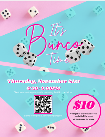 Event Bunco Night @ The Plaza (RESIDENTS & GUESTS ONLY)