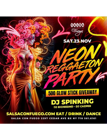 Event Neon Reggaeton Party DJ Spinking Live At Salsa Con Fuego