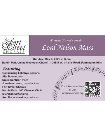 Event Hayden's Lord Nelson Mass - 3 pm on Sunday, May 5, 2025 at Nardin Park United Methodist Church, Farmington Hills MI