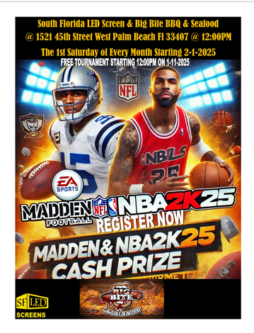 Event SOUTH FLORIDA LED SCREEN LIVE MADDEN & NBA2K 24/25 PS4 & PS5 TOURNAMENT