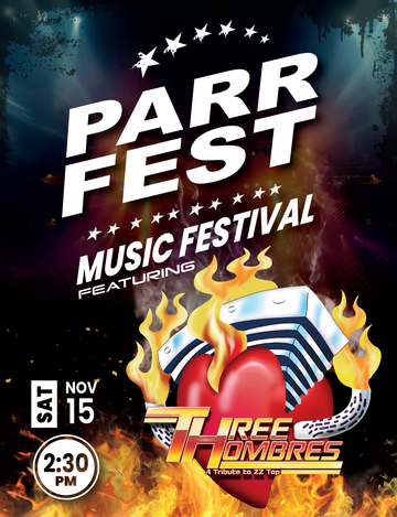 Event 12th Annual Parr Fest featuring THREE HOMBRES - A Tribute to ZZ Top