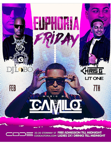 Event Euphoria Fridays Super Bowl Weekend DJ Camilo Live At Code Astoria