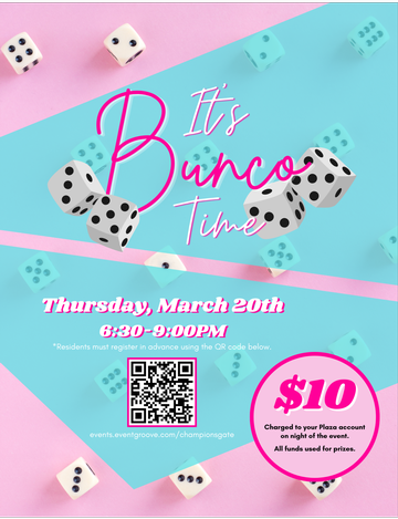 Event Bunco Night @ The Plaza (RESIDENTS & GUESTS ONLY)