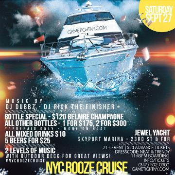 Event NYC Booze Cruise Yacht Party Skyport Marina Jewel