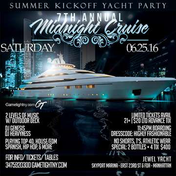 Event NYC Midnight Boat Cruise at Skyport Marinas Jewel Tickets