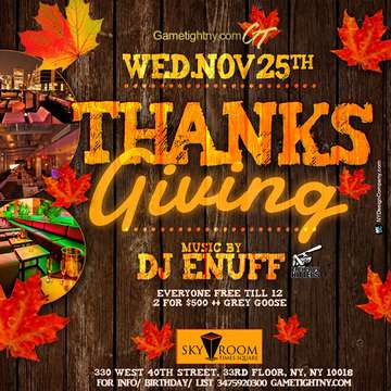 Event Thanksgiving Eve Skyroom NYC party 2015