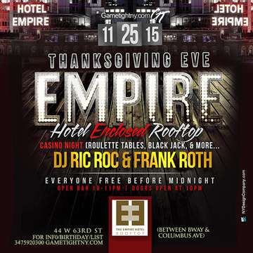 Event Thanksgiving Eve Empire Hotel Rooftop NYC party 2015