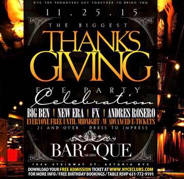 Event COMPLIMENTARY ADMISSION TO THANKSGIVING EVE EXTRAVAGANZA at BAROQUE