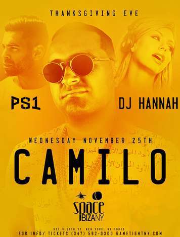 Event Dj Camilo Thanksgiving Eve 2015 party at Space Ibiza NYC