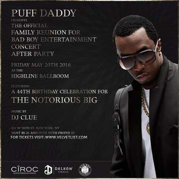 Event Puff Daddy Bad Boy Family Reunion Concert after Party Highline Ballroom