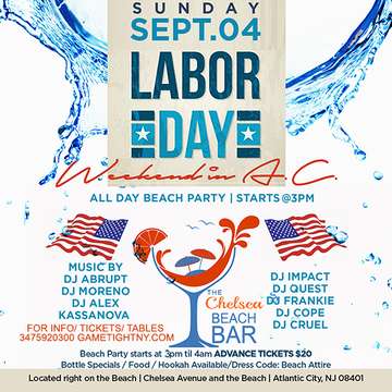 Event LDW Labor Day Weekend The Chelsea Beach Bar Party In Atlantic City 2016