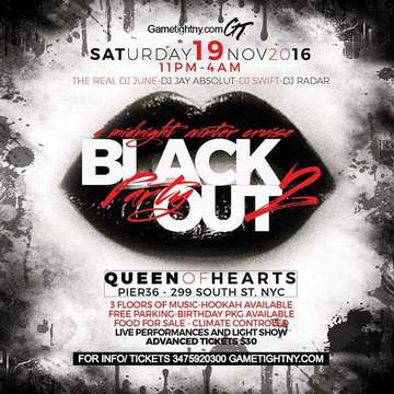 Event NYC Winter Midnight Black Out Party Boat Cruise at Queen of Hearts Pier 36 Tickets