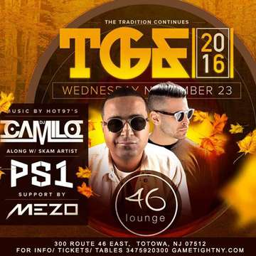 Event DJ CAMILO THANKSGIVING EVE PARTY AT 46 LOUNGE NJ