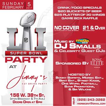 Event Super Bowl Party At Jimmy's NYC