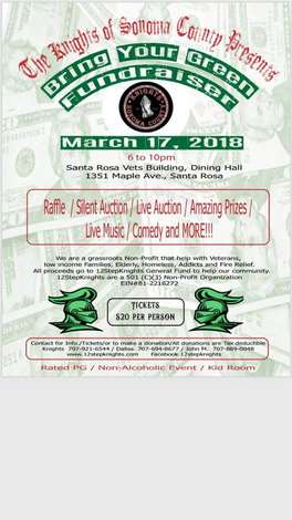 Event KNIGHTS OF SONOMA COUNTY 2nd ANNUAL BRING YOUR GREEN FUNDRAISER