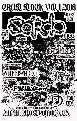 Event CRUST STOCK VOL.1 2018 FREE CLUB SHOW : SORDO / MXDEXTXE/ MENTE ARMA/ WITHER AND ROT / FINAL BLOOD S