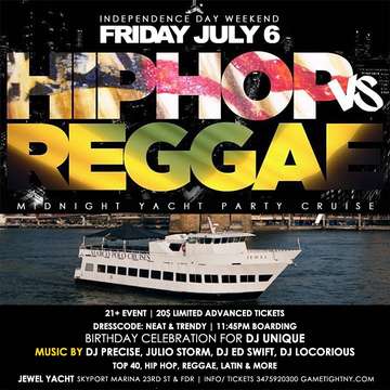Event New York City Independence Day Weekend Hip Hop vs. Reggae Party Cruise at Skyport Marina