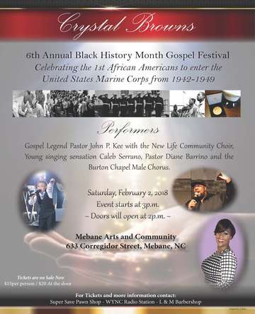 Event Crystal Brown  Annual Black History Month Gospel Festival celebrating Original Montford Point Marine