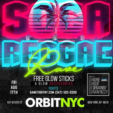 Event Soca Vs. Reggae Glowsticks Rave Power 105.1 party at Orbit NYC 2018