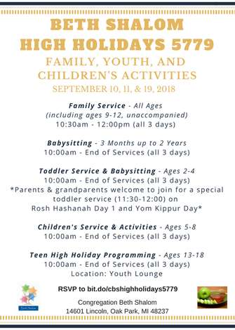 Event Beth Shalom Children's and Family Activities - Rosh Hashanah and Yom Kippur 5779