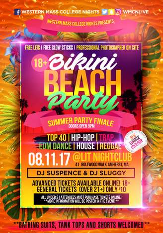 Event 18+ WMCN Bikini Beach Luau Party! @LIT NIGHTCLUB, AMHERST, MA