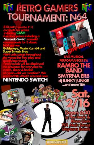 Event Retro Gamers Tournament: N64 - 3 Games in 1 Night!  Door prizes including a NINTENDO SWITCH!