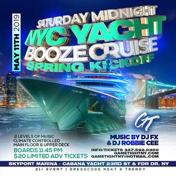 Event NYC Saturday Midnight Booze Cruise Yacht Party Skyport Marina