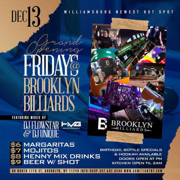 Event Brooklyn Billiards Hip Hop vs Reggae™ Fridays Everyone FREE