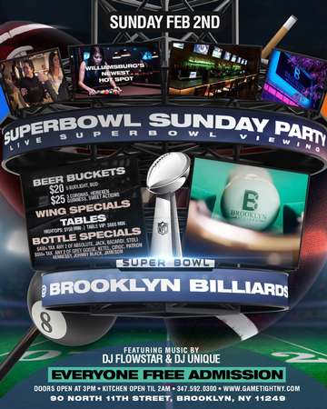 Event Brooklyn Billiards Superbowl Sunday Viewing party 2020