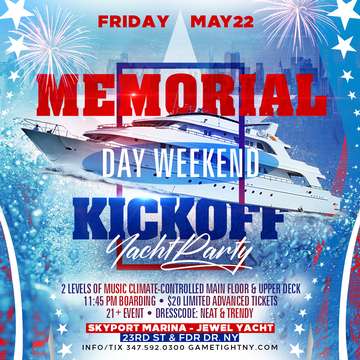 Event NYC Memorial Day Weekend Kickoff Yacht Party Cruise at Skyport Marina 2020