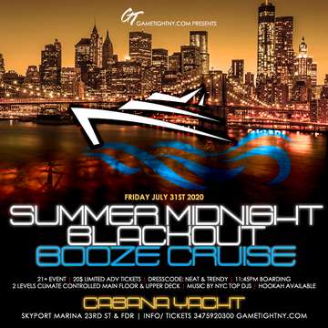Event NYC Summer Midnight Blackout Booze Cruise Yacht Party at Skyport Marina Cabana 2020