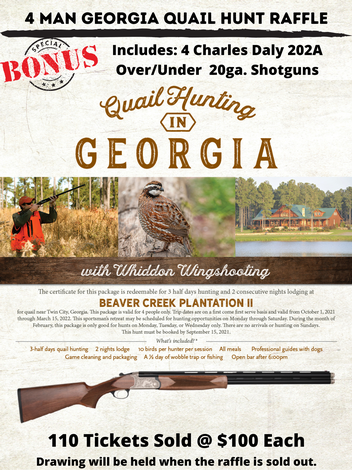Event 4 Man Georgia Quail Hunt with 4 Over/Under Charles Daly 202A 20ga. Shotguns