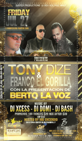 Event TONY DIZE  - Franco "El Gorila" - Berto "La Voz"