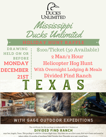 Event MS DU Holiday Hunt Raffle: 2 Man/2 Hour Texas Helicopter Hog Hunt