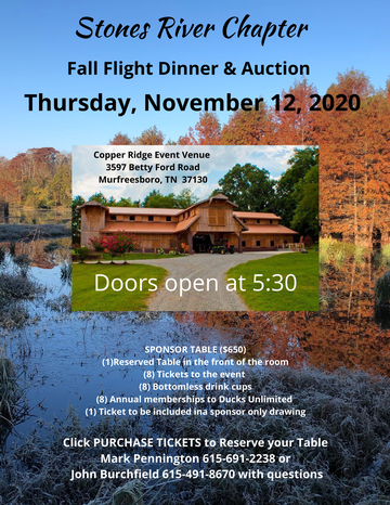 Event Stones River Fall Flight Sportsman's Dinner & Auction - Murfreesboro