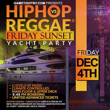 Event NY Hip Hop vs Reggae® Sunset Cruise Skyport Marina Cabana Yacht
