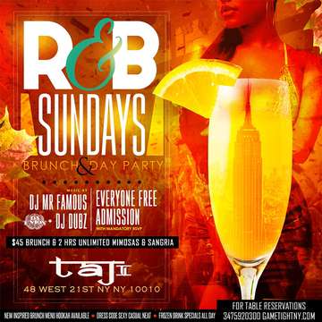 Event Taj Lounge NYC Sunday Funday Hip Hop vs. Reggae® Brunch & Day Party