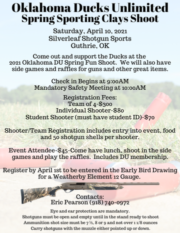 Event Oklahoma Ducks Unlimited Spring Sporting Clays Shoot-Guthrie