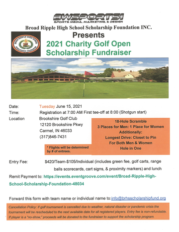 Event Broad Ripple High School Scholarship Foundation INC. 2021 Charity Golf Open