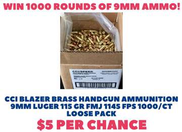 Event 1000 Rounds of 9MM Ammo Raffle!  Sales End May 27th!