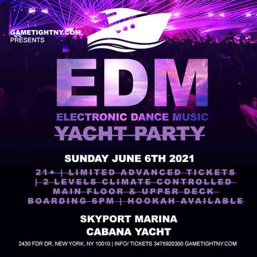 Event NYC EDM Sunday Sunset Yacht Cruise Skyport Marina Cabana Yacht 2021