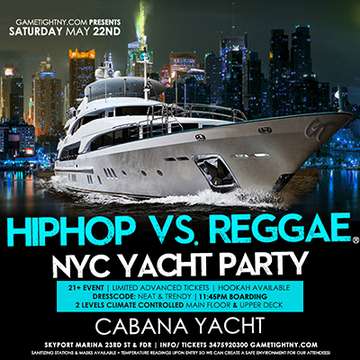Event NYC Summer Midnight Hip Hop vs Reggae® Cruise Skyport Marina Cabana Yacht