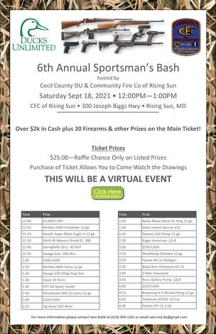 Event 6th Annual Sportsman's Bash hosted by Cecil County DU & Community Fire Company of Rising Sun