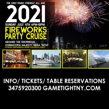 Event July 4th NYC ALL AGES Sunset Fireworks Show Yacht Cruise Pier 40 Cornucopia