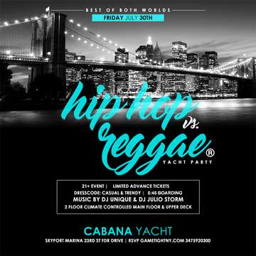 Event Summer Sunset NYC Cruise Hip Hop vs Reggae® Yacht Party Skyport Marina Cabana Yacht 2021